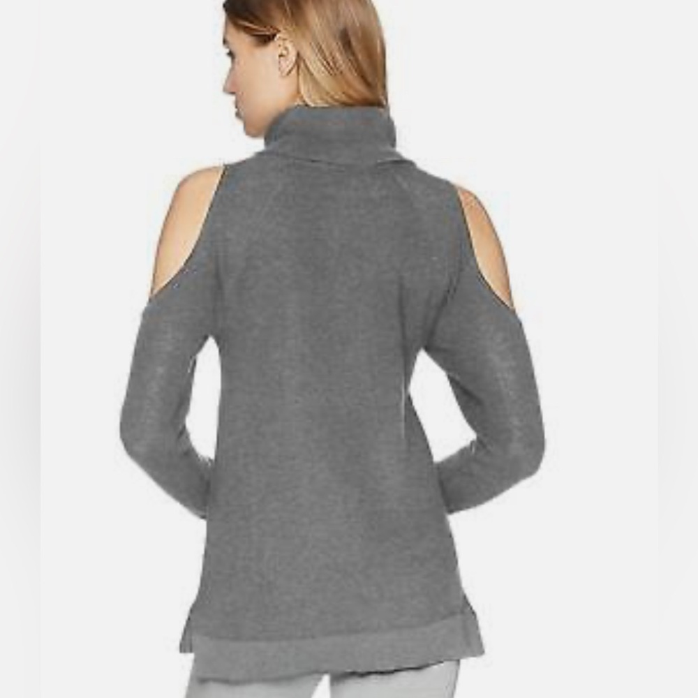 BCBG gray knit turtle neck sweater slit shoulders
